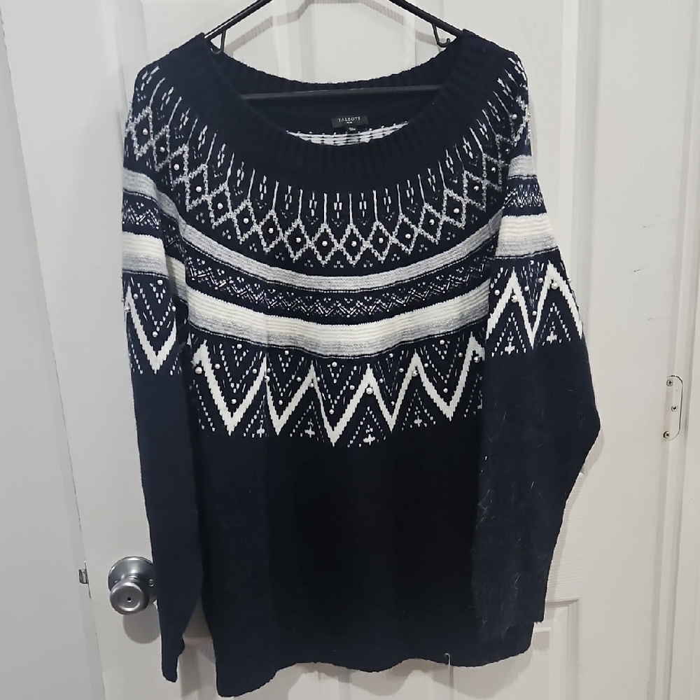 Talbots Navy and White Geometric Sweater Size‎ 3X